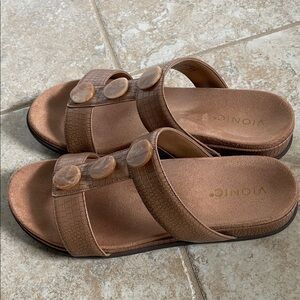 Vionic Textured Brown Slide Sandals